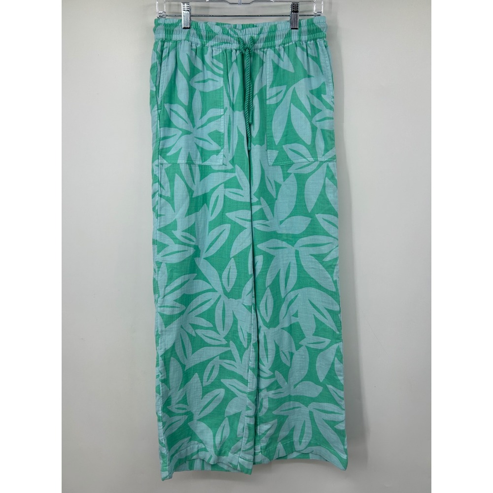 Southern Tide Green Aqua Leaf Print Linen Blend Wide Leg Pants Small NWT